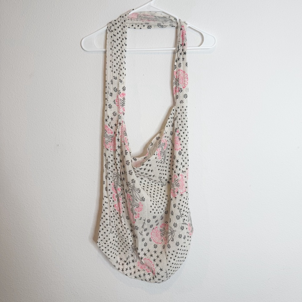 Free People boho linen cream patterned star dot floral tote bag OS